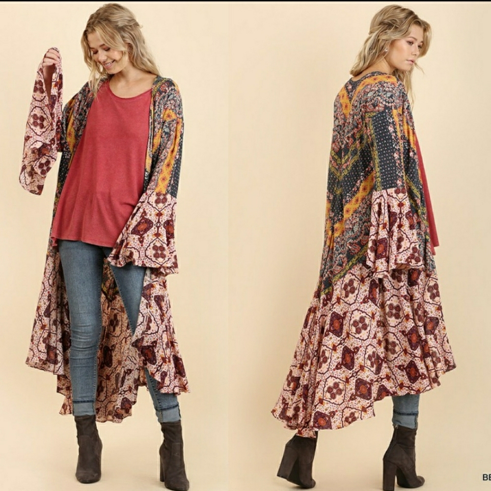 Boho Floral Print Kimono Duster - Picture 2 of 8